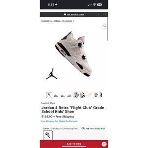 Nike Jordan 4 Retro "Flight Club" Grade School Kids' Shoe 4y